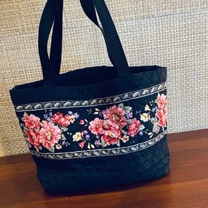 NWOT Black Floral Quilted Medium Size Tote Bag